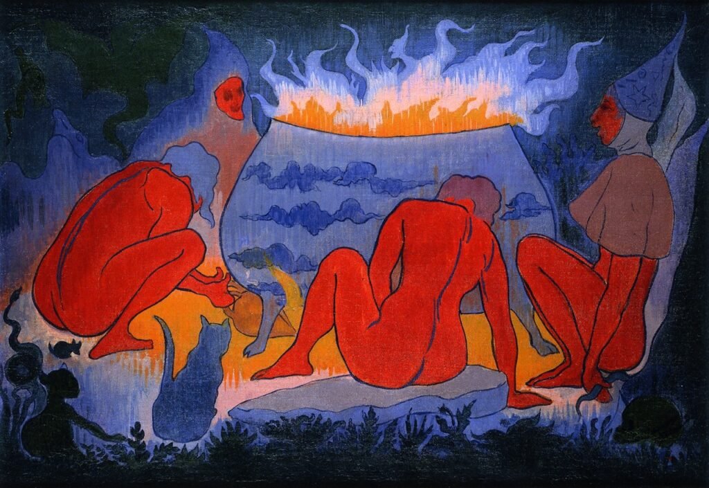 Paul Ranson, Les Sorcières autour du feu, 1891
Huile sur toile de 38 x 55 cm
Musée départemental Maurice-Denis de Saint-Germain-en-Laye